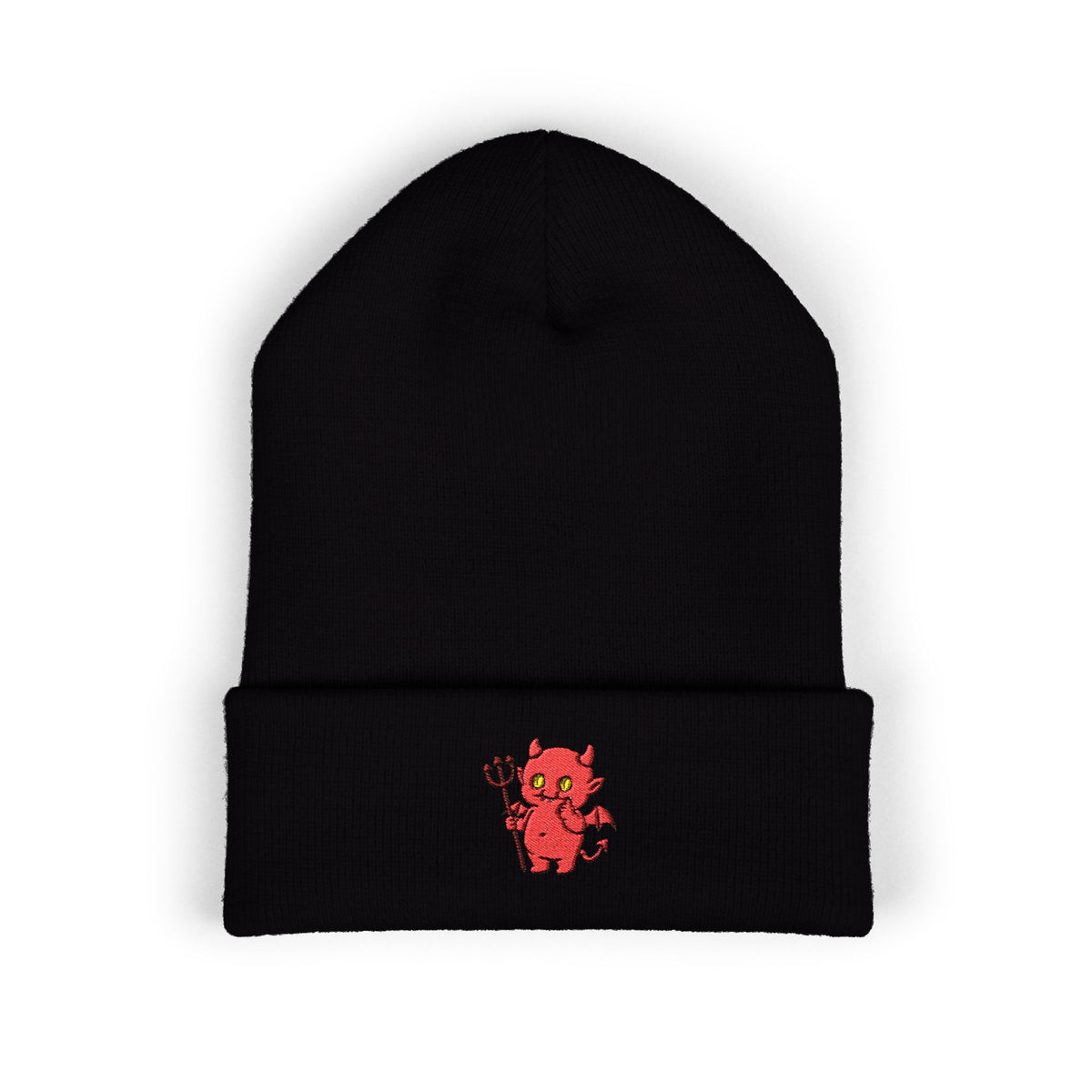 Cute Devil Embroidered Beanie – Cozy Cuffed Knit Hat