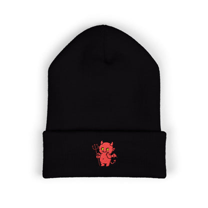 Cute Devil Embroidered Beanie – Cozy Cuffed Knit Hat