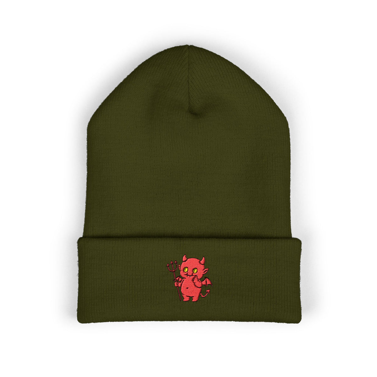 Cute Devil Embroidered Beanie – Cozy Cuffed Knit Hat