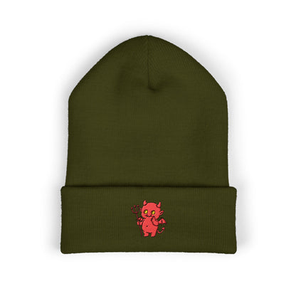 Cute Devil Embroidered Beanie – Cozy Cuffed Knit Hat