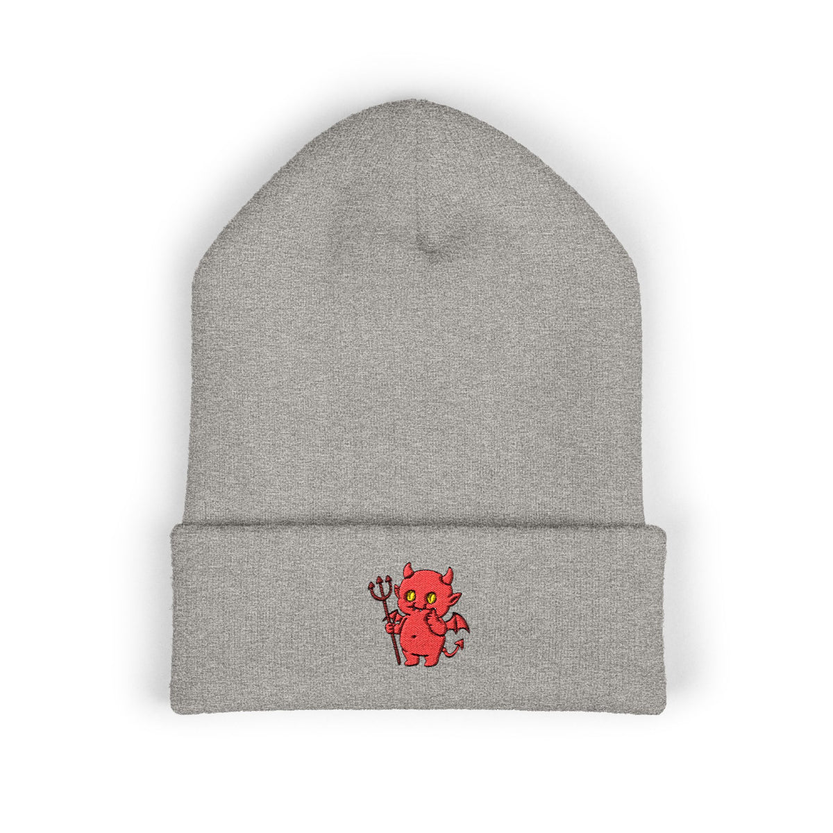 Cute Devil Embroidered Beanie – Cozy Cuffed Knit Hat