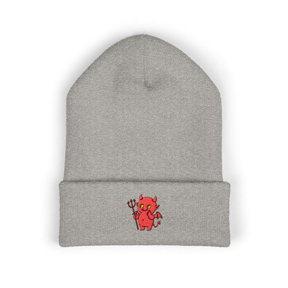 Cute Devil Embroidered Beanie – Cozy Cuffed Knit Hat