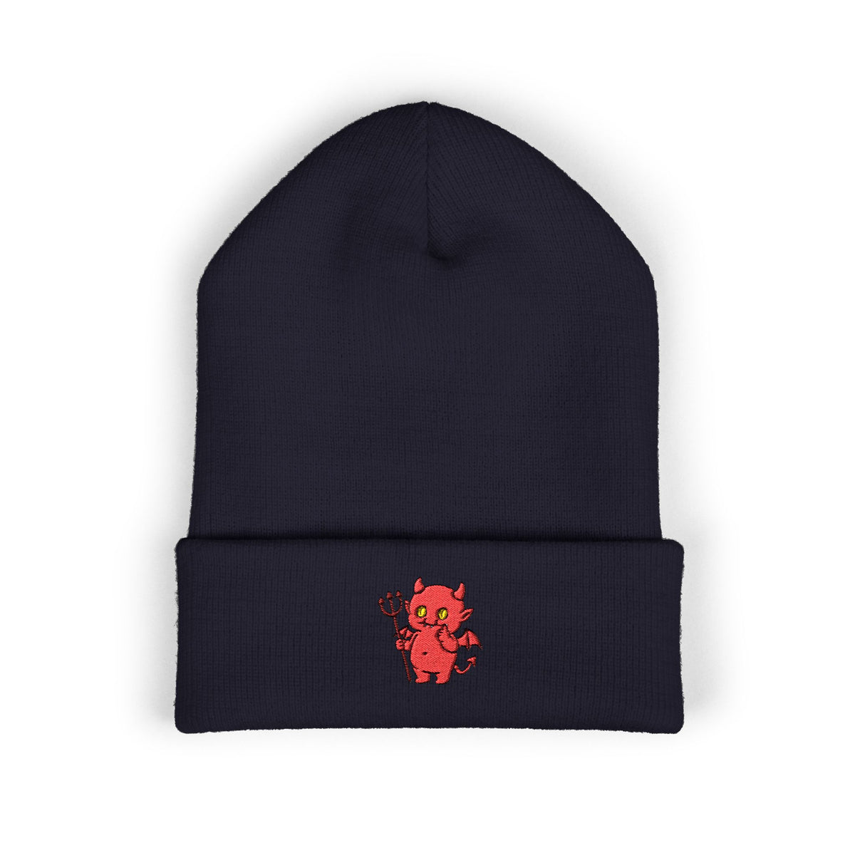 Cute Devil Embroidered Beanie – Cozy Cuffed Knit Hat