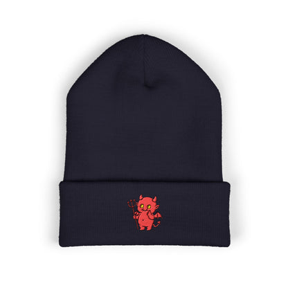 Cute Devil Embroidered Beanie – Cozy Cuffed Knit Hat