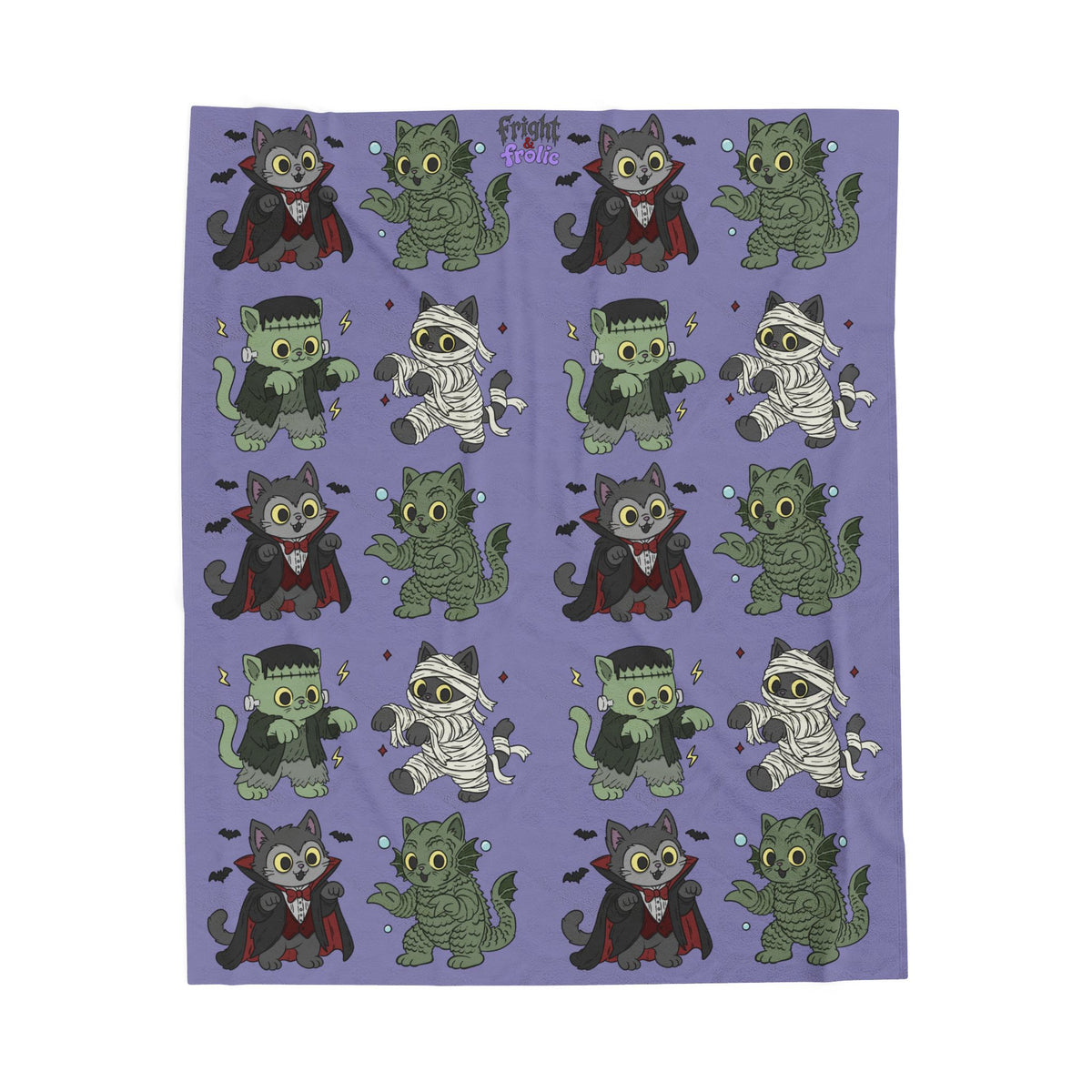 Monster Movie Cats - Plush Velveteen Blanket
