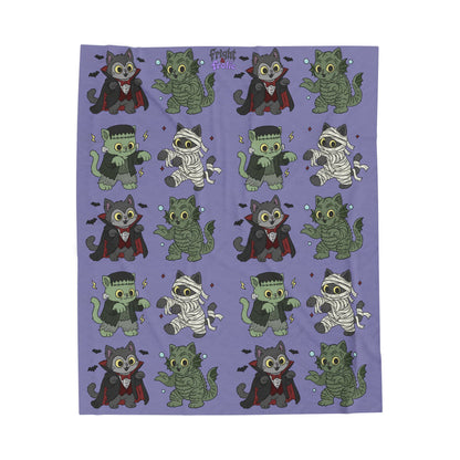 Monster Movie Cats - Plush Velveteen Blanket