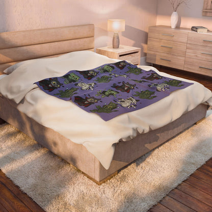 Monster Movie Cats - Plush Velveteen Blanket