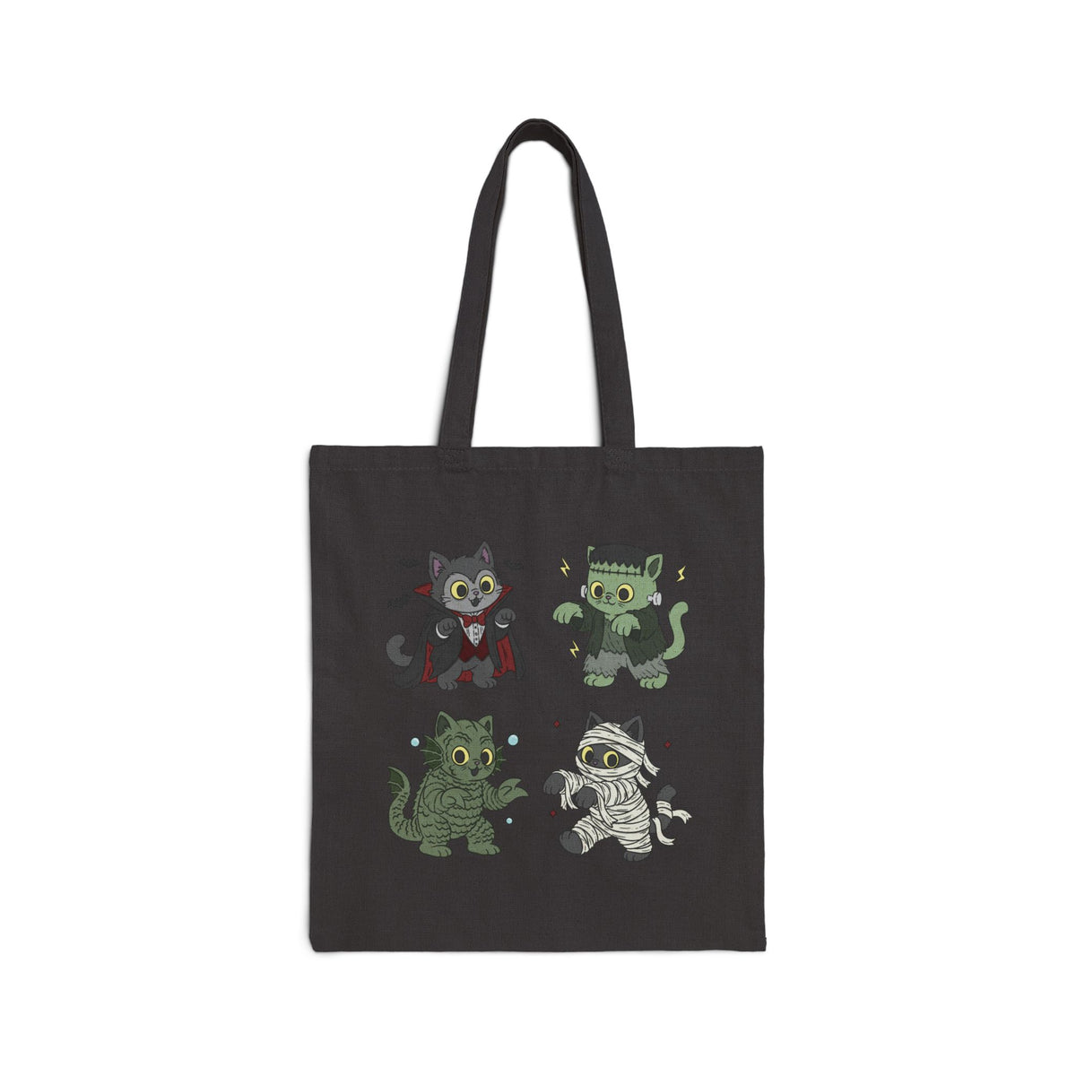 Halloween Monster Cats Cotton Tote Bag — Cute Vampire, Mummy, Frankenstein & Zombie Kitties