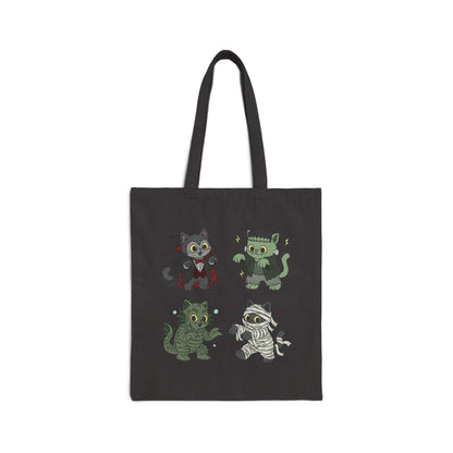 Halloween Monster Cats Cotton Tote Bag — Cute Vampire, Mummy, Frankenstein & Zombie Kitties