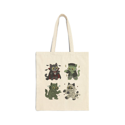 Halloween Monster Cats Cotton Tote Bag — Cute Vampire, Mummy, Frankenstein & Zombie Kitties