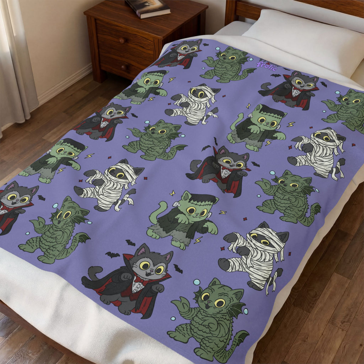 Monster Movie Cats - Plush Velveteen Blanket