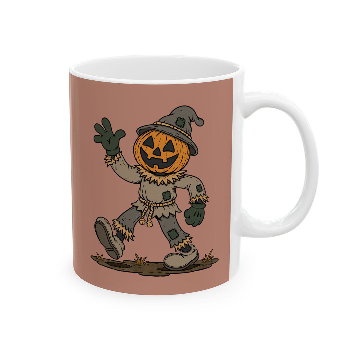 Pumpkin Head Scarecrow Ceramic Mug — Retro Scarecrow Coffee Cup (11oz & 15oz)
