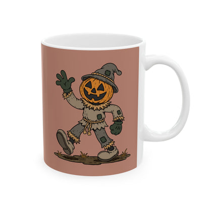 Pumpkin Head Scarecrow Ceramic Mug — Retro Scarecrow Coffee Cup (11oz & 15oz)