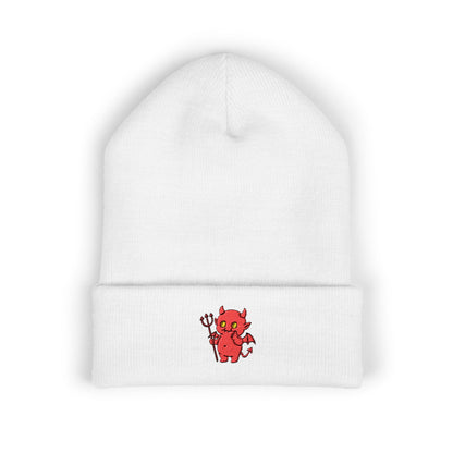 Cute Devil Embroidered Beanie – Cozy Cuffed Knit Hat