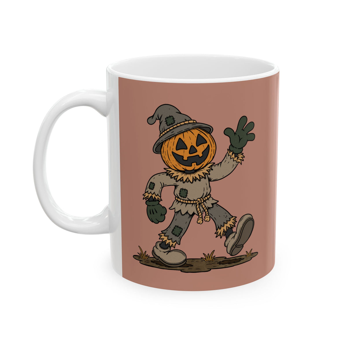 Pumpkin Head Scarecrow Ceramic Mug — Retro Scarecrow Coffee Cup (11oz & 15oz)