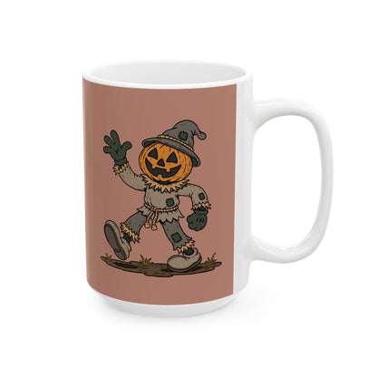 Pumpkin Head Scarecrow Ceramic Mug — Retro Scarecrow Coffee Cup (11oz & 15oz)