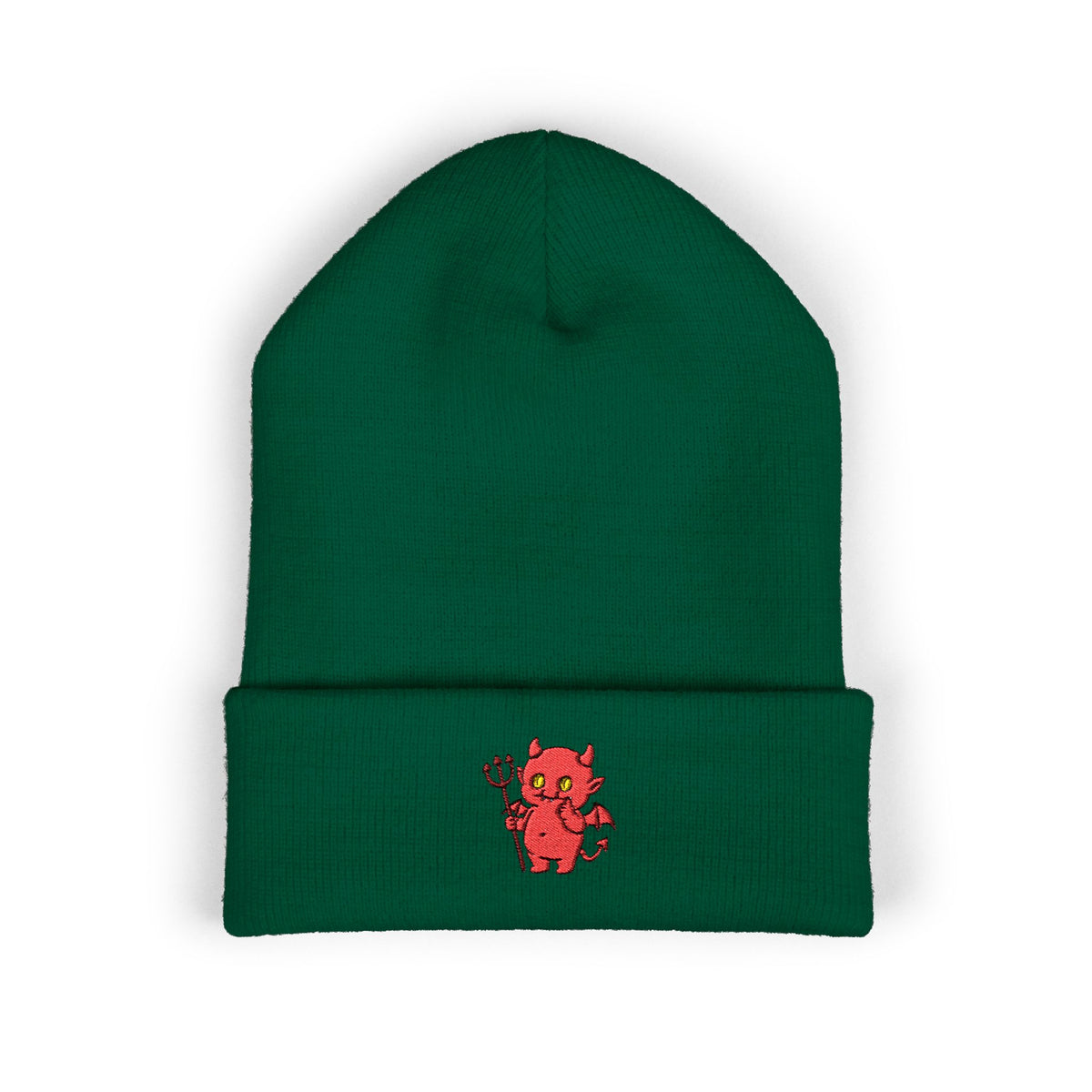 Cute Devil Embroidered Beanie – Cozy Cuffed Knit Hat