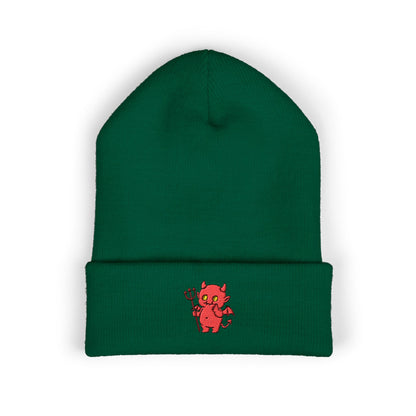 Cute Devil Embroidered Beanie – Cozy Cuffed Knit Hat