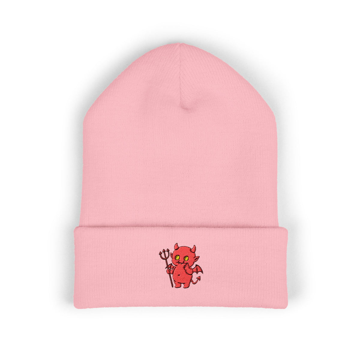 Cute Devil Embroidered Beanie – Cozy Cuffed Knit Hat