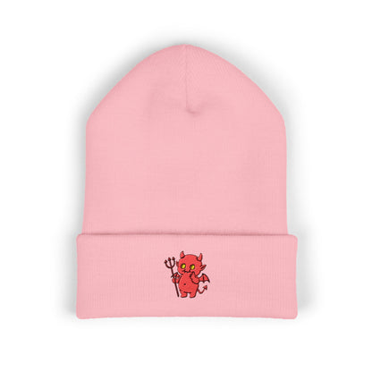 Cute Devil Embroidered Beanie – Cozy Cuffed Knit Hat