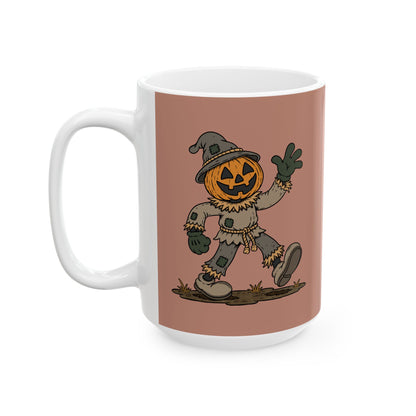 Pumpkin Head Scarecrow Ceramic Mug — Retro Scarecrow Coffee Cup (11oz & 15oz)